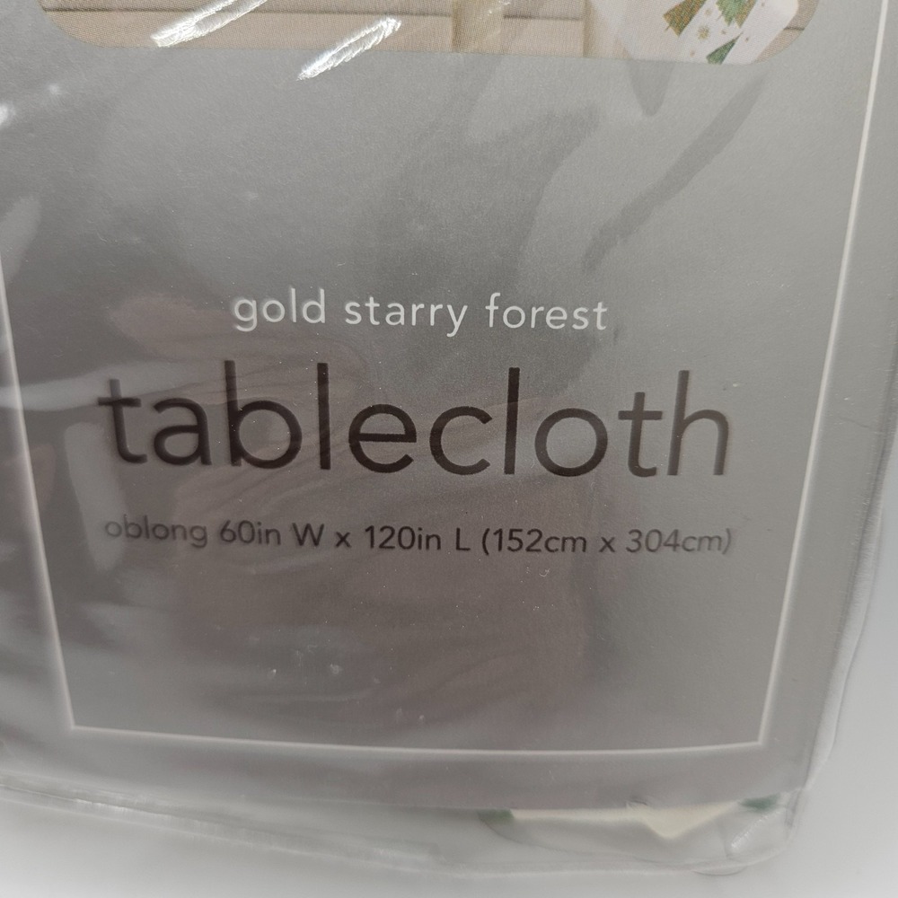Martha Stewart Gold Starry Forest Christmas Tablecloth 60x120 Oblong Holiday NOS - Picture 3 of 7